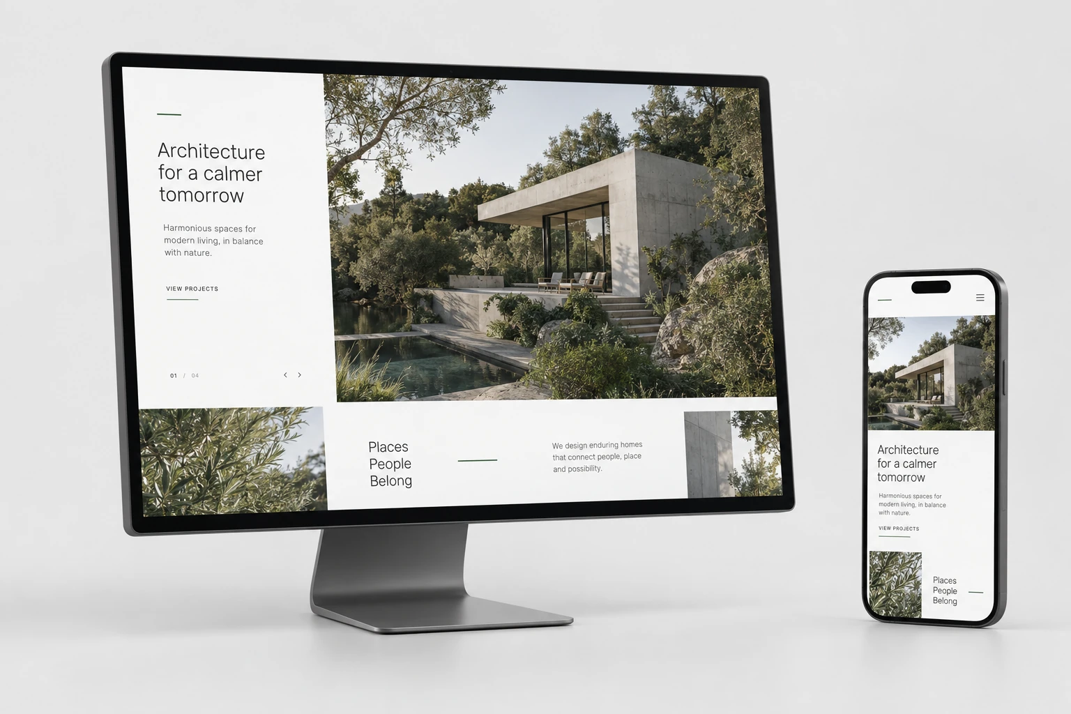 Koncepcja strony pracowni architektonicznej na monitorze i telefonie
